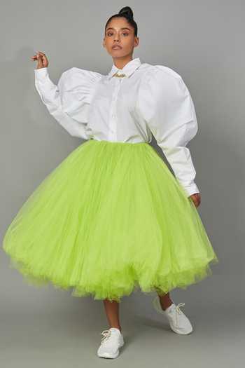 QUOD_Green Nylon Tulle Skirt_Online_at_Aza_Fashions