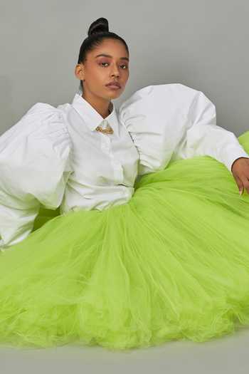 Shop_QUOD_Green Nylon Tulle Skirt_Online_at_Aza_Fashions