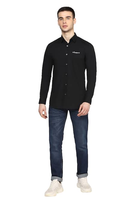 Noonoo Black Giza Cotton Slim-fit Shirt Online at Aza Fashions Noonoo_Black Giza Cotton Slim-fit Shirt _Online_at_Aza_Fashions