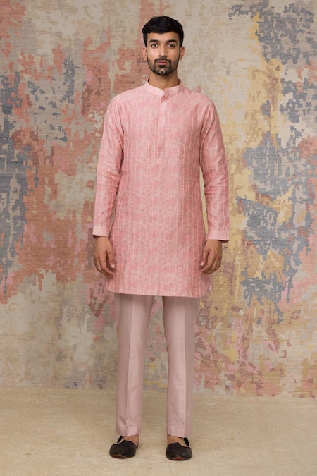 Buy_Devnaagri_Pink Cotton , Chanderi Kurta And Pant Set _Online_at_Aza_Fashions