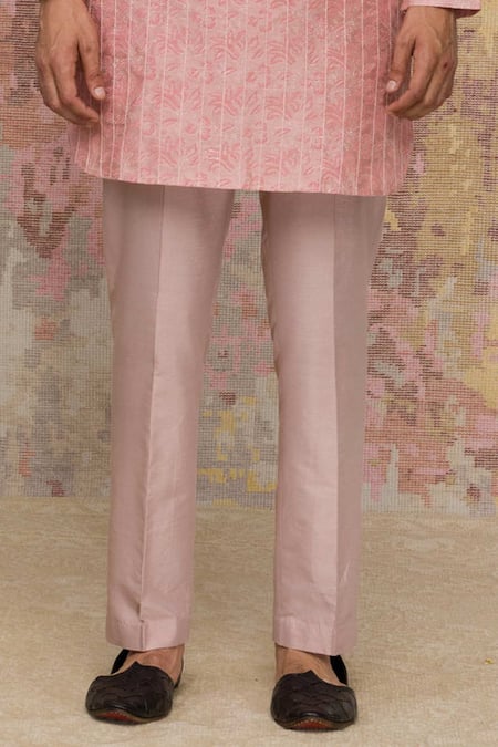 Shop_Devnaagri_Pink Cotton , Chanderi Kurta And Pant Set _Online_at_Aza_Fashions