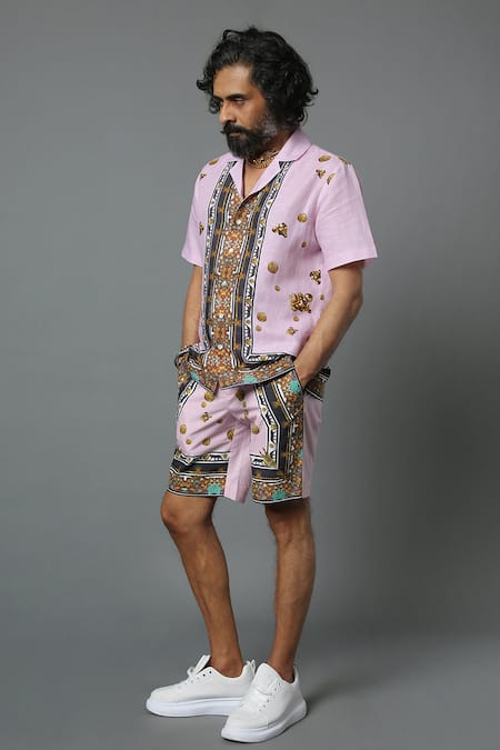 House Of Three Mural Hawaiian Cotton Linen Shorts 
