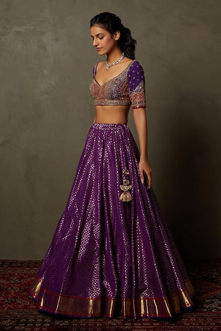 RI.Ritu Kumar_Purple Blouse Chinon, Dupatta Organza, Lehenga Banaras Bridal Set _at_Aza_Fashions