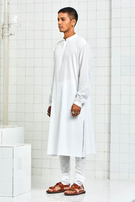 Buy Rajesh Pratap Singh White Cotton Textured Kurta Set Online at Aza Fashions Buy_Rajesh Pratap Singh_White Cotton Textured Kurta Set _Online_at_Aza_Fashions