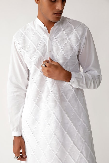 Buy_Rajesh Pratap Singh_White Pawta Pintuck Kurta Set _Online_at_Aza_Fashions