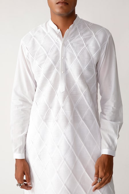 Shop_Rajesh Pratap Singh_White Cotton Pawta Pintuck Kurta Set _Online_at_Aza_Fashions