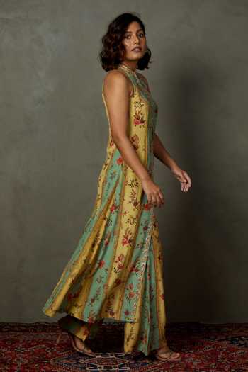 Buy RI.Ritu Kumar Green Silk, Viscose Embroidery Dahlia Floral Pattern Slit Kurta And Pant Set Online at Aza Fashions Buy_RI.Ritu Kumar_Green Silk, Viscose Embroidery Dahlia Floral Pattern Slit Kurta And Pant Set _Online_at_Aza_Fashions