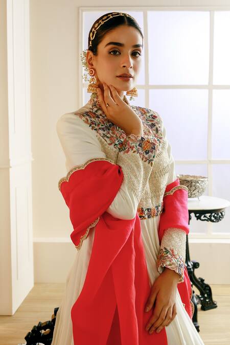 Buy Nehha Nhata Off White Chanderi, Organza Embroidery Bandeau Neck Anarkali With Dupatta Online at Aza Fashions Buy_Nehha Nhata_Off White Chanderi, Organza Embroidery Bandeau Neck Anarkali With Dupatta _Online_at_Aza_Fashions