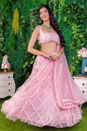 Ohaila Khan Pink Organza, Crepe Lace, Pearls, Smocking Hanna Embroidered Lehenga Set Online at Aza Fashions Ohaila Khan_Pink Organza, Crepe Lace, Pearls, Smocking Hanna Embroidered Lehenga Set _Online_at_Aza_Fashions