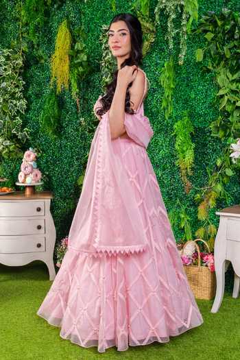 Buy Ohaila Khan Pink Organza, Crepe Lace, Pearls, Smocking Hanna Embroidered Lehenga Set Online at Aza Fashions Buy_Ohaila Khan_Pink Organza, Crepe Lace, Pearls, Smocking Hanna Embroidered Lehenga Set _Online_at_Aza_Fashions