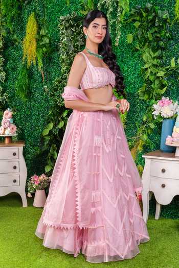 Shop Ohaila Khan Pink Organza, Crepe Lace, Pearls, Smocking Hanna Embroidered Lehenga Set Online at Aza Fashions Shop_Ohaila Khan_Pink Organza, Crepe Lace, Pearls, Smocking Hanna Embroidered Lehenga Set _Online_at_Aza_Fashions