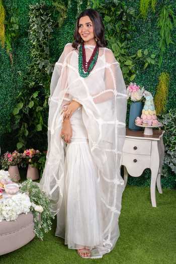 Buy_Ohaila Khan_Off White Organza, Crepe Pearls, Aishwarya Kurta Set With Embroidered Dupatta _Online_at_Aza_Fashions
