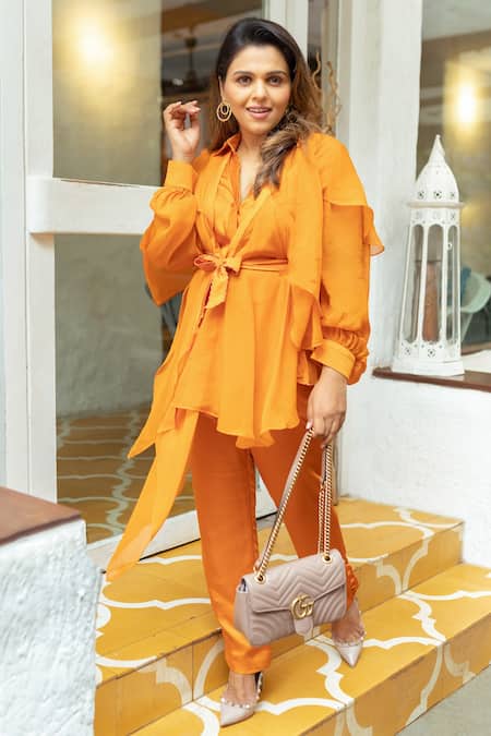 Garima Bindal Solid Wrap Tie-Up Shirt & Pant Set 