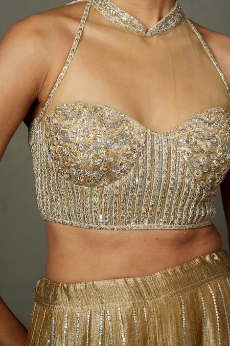 Shop RI.Ritu Kumar Gold Blouse Silk And Viscose Embroidered Zardozi Rohira With Palazzo Online at Aza Fashions Shop_RI.Ritu Kumar_Gold Blouse Silk And Viscose Embroidered Zardozi Rohira With Palazzo _Online_at_Aza_Fashions