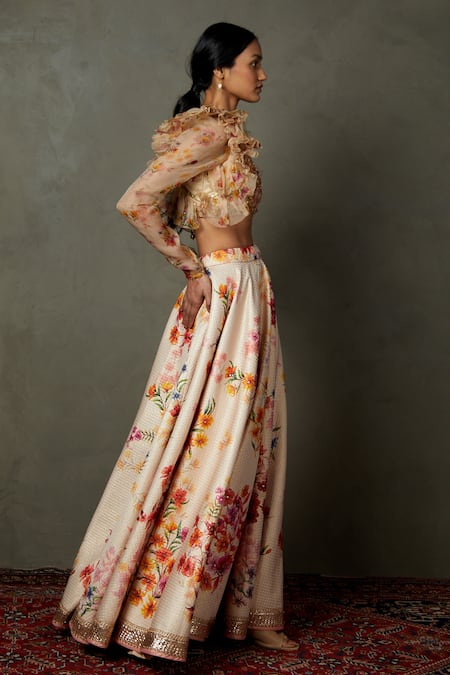 Buy RI.Ritu Kumar Off White Viscose, Silk Embroidery Round Floral Zardozi Blouse And Lehenga Set Online at Aza Fashions Buy_RI.Ritu Kumar_Off White Viscose, Silk Embroidery Round Floral Zardozi Blouse And Lehenga Set _Online_at_Aza_Fashions