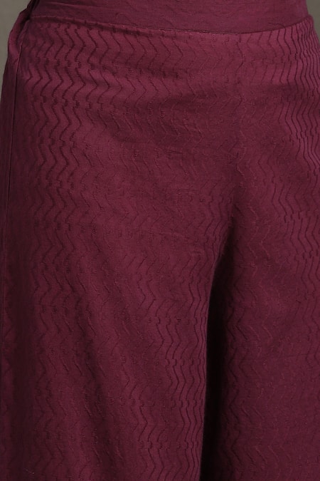Ritu Kumar_Purple Cotton Round Neck Pintucked Ikat Kurta And Palazzo Set _at_Aza_Fashions