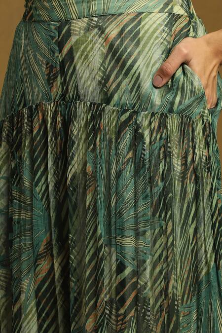 Ritu Kumar_Green Viscose V-neck Botanic Print Top And Palazzo Co-ord Set_at_Aza_Fashions