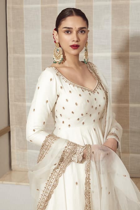 White and outlet gold anarkali dress