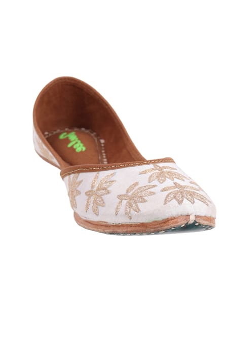 Shop_Imlee Jaipur_White Embroidery Pearl Lotus Juttis _Online_at_Aza_Fashions