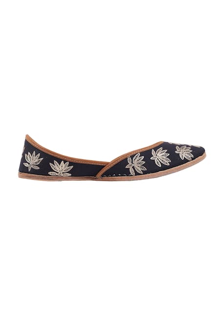 Imlee Jaipur_Black Embroidery Sombre Lotus Juttis _Online_at_Aza_Fashions