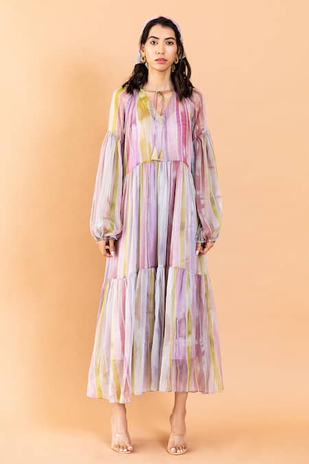 Aroop Shop India Multi Color Chiffon Shelley Printed Dress Online at Aza Fashions Aroop Shop India_Multi Color Chiffon Shelley Printed Dress _Online_at_Aza_Fashions