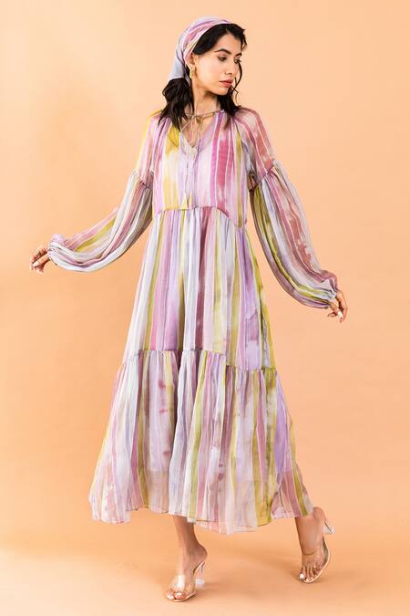 Buy Aroop Shop India Multi Color Chiffon Shelley Printed Dress Online at Aza Fashions Buy_Aroop Shop India_Multi Color Chiffon Shelley Printed Dress _Online_at_Aza_Fashions