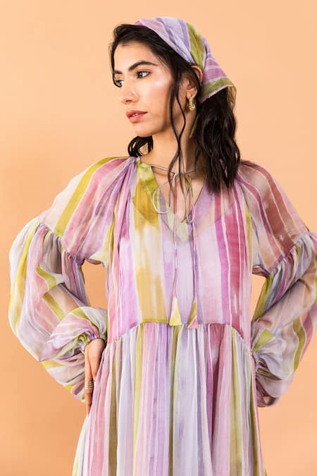 Shop Aroop Shop India Multi Color Chiffon Shelley Printed Dress Online at Aza Fashions Shop_Aroop Shop India_Multi Color Chiffon Shelley Printed Dress _Online_at_Aza_Fashions