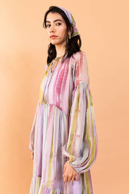 Aroop Shop India Multi Color Chiffon Shelley Printed Dress at Aza Fashions Aroop Shop India_Multi Color Chiffon Shelley Printed Dress _at_Aza_Fashions