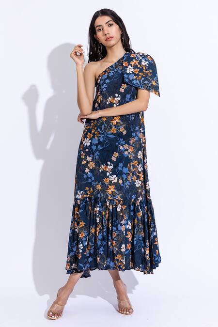 Buy Aroop Shop India Blue Cotton, Silk Asymmetric Keke Lupine Print Dress Online at Aza Fashions Buy_Aroop Shop India_Blue Cotton, Silk Asymmetric Keke Lupine Print Dress _Online_at_Aza_Fashions
