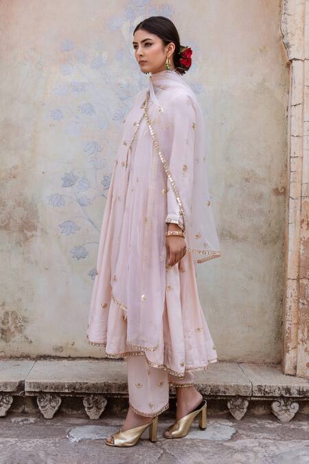 Gulabo Jaipur Pink Muslin Embroidery Split V-neck Chandni Anarkali Set Online at Aza Fashions Gulabo Jaipur_Pink Muslin Embroidery Split V-neck Chandni Anarkali Set _Online_at_Aza_Fashions