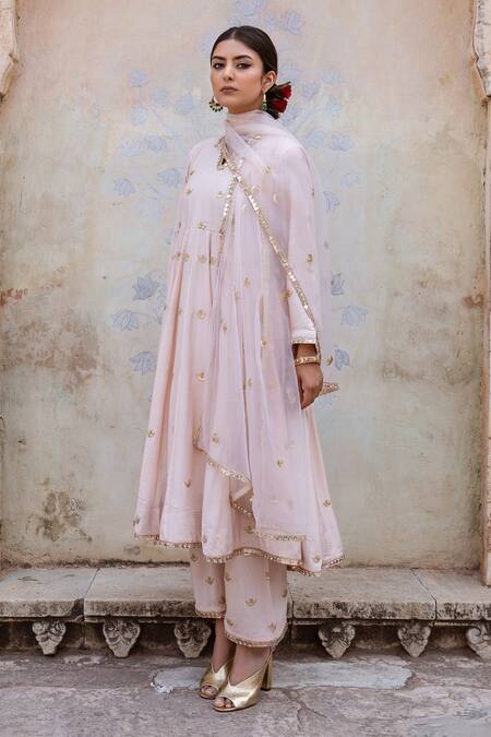 Buy Gulabo Jaipur Pink Muslin Embroidery Split V-neck Chandni Anarkali Set Online at Aza Fashions Buy_Gulabo Jaipur_Pink Muslin Embroidery Split V-neck Chandni Anarkali Set _Online_at_Aza_Fashions