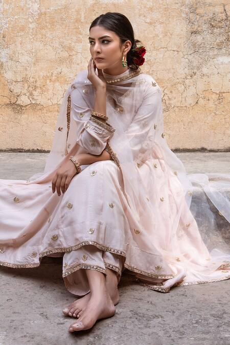 Gulabo Jaipur Pink Muslin Embroidery Split V-neck Chandni Anarkali Set at Aza Fashions Gulabo Jaipur_Pink Muslin Embroidery Split V-neck Chandni Anarkali Set _at_Aza_Fashions