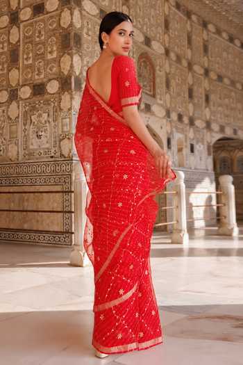Geroo Jaipur Checkered Pattern Saree With Blouse