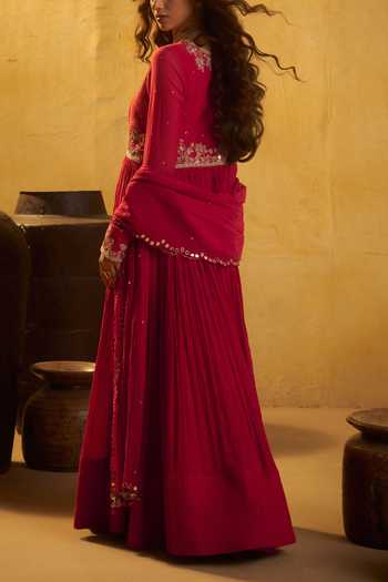 Hirika & Dhruti Hand Work Pleated Anarkali & Mirror Dupatta For Kids