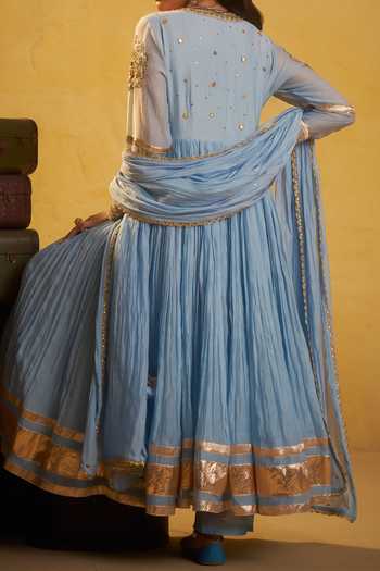 Hirika & Dhruti Metal Tikki Angarkha Pant & Dupatta Set For Kids