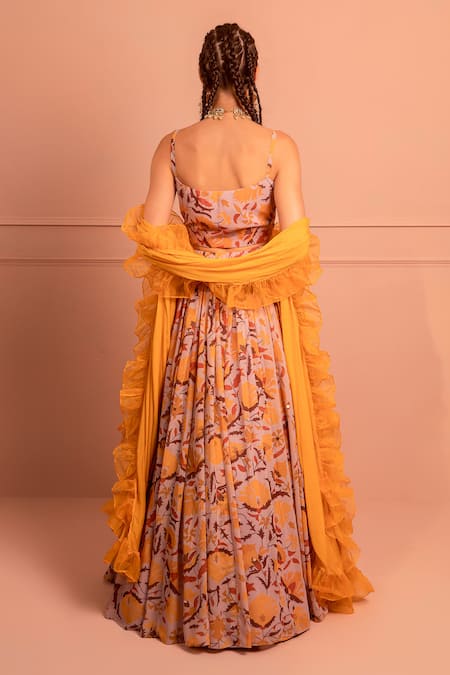Shop_Neha Khullar_Multi Color Chiffon Multicolor Floral Printed Lehenga Set For Kids_at_Aza_Fashions