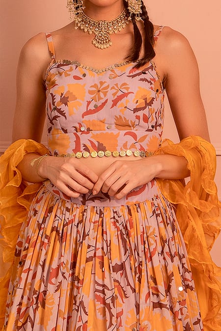 Neha Khullar_Multi Color Chiffon Multicolor Floral Printed Lehenga Set For Kids_Online_at_Aza_Fashions