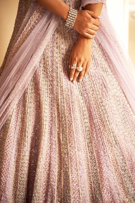 Buy_Seema Gujral_Pink Net Sequin Embellished Lehenga Set_Online_at_Aza_Fashions