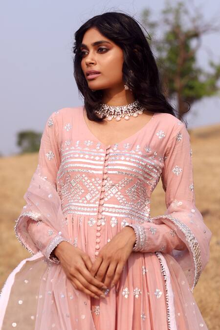 Buy Gopi Vaid Pink Anarkali Silk Dupatta Net Churidar Embroidered Set Online at Aza Fashions Buy_Gopi Vaid_Pink Anarkali Silk Dupatta Net Churidar Embroidered Set_Online_at_Aza_Fashions