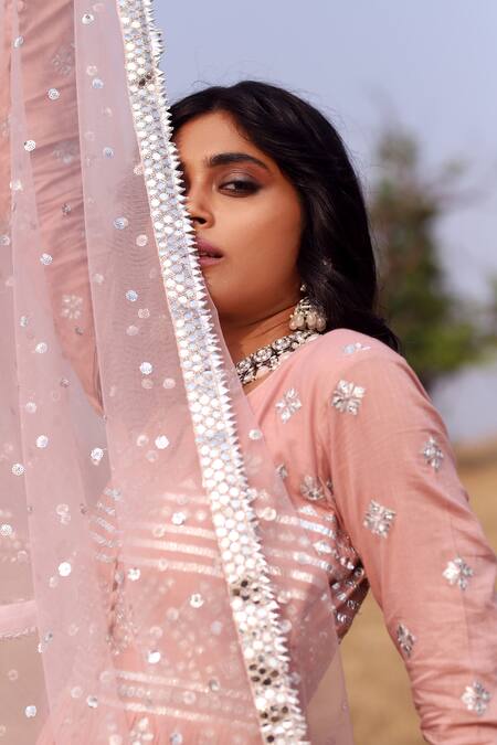 Shop Gopi Vaid Pink Anarkali Silk Dupatta Net Churidar Embroidered Set Online at Aza Fashions Shop_Gopi Vaid_Pink Anarkali Silk Dupatta Net Churidar Embroidered Set_Online_at_Aza_Fashions