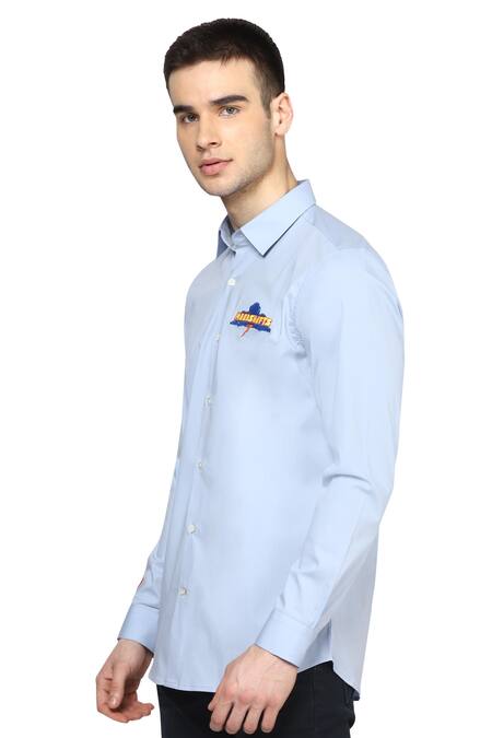 Noonoo Blue Giza Cotton Slim-fit Shirt Online at Aza Fashions Noonoo_Blue Giza Cotton Slim-fit Shirt _Online_at_Aza_Fashions