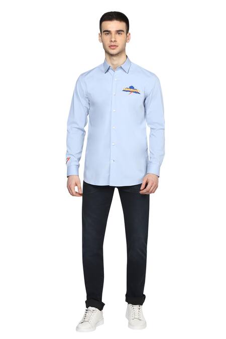 Buy Noonoo Blue Giza Cotton Slim-fit Shirt Online at Aza Fashions Buy_Noonoo_Blue Giza Cotton Slim-fit Shirt _Online_at_Aza_Fashions