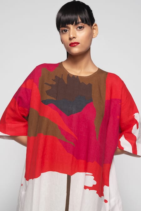 Payal Khandwala_White Linen Round Asymmetric Tunic_at_Aza_Fashions