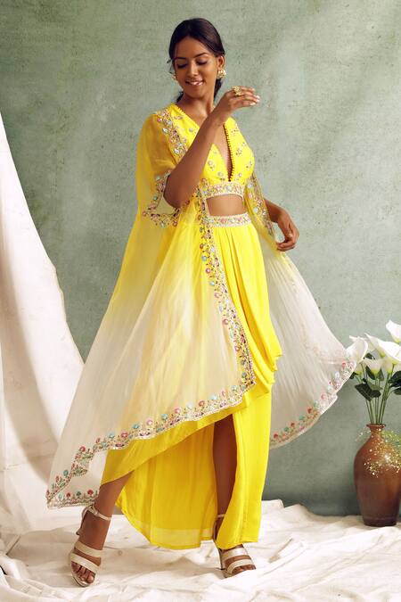 Priyanka Jain Organza Cape & Draped Skirt Set 