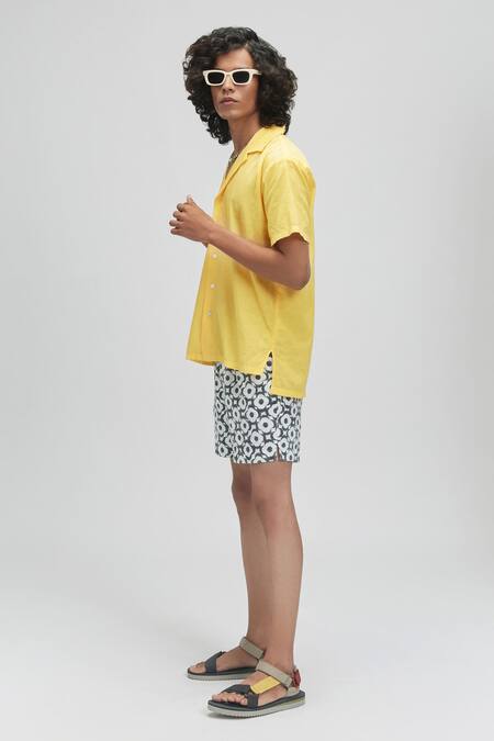 Terra Luna Yellow 100% Organic Handloom Cotton Palawan Camp Collar Shirt Online at Aza Fashions Terra Luna_Yellow 100% Organic Handloom Cotton Palawan Camp Collar Shirt _Online_at_Aza_Fashions