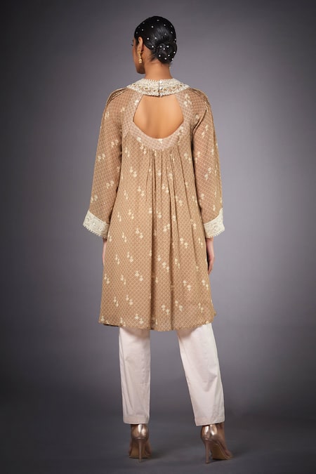 Shop RI.Ritu Kumar Beige Viscose Georgette Round Printed Kurta And Pant Set at Aza Fashions Shop_RI.Ritu Kumar_Beige Viscose Georgette Round Printed Kurta And Pant Set _at_Aza_Fashions