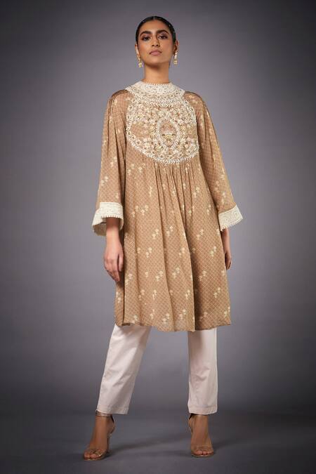 Shop RI.Ritu Kumar Beige Viscose Georgette Round Printed Kurta And Pant Set Online at Aza Fashions Shop_RI.Ritu Kumar_Beige Viscose Georgette Round Printed Kurta And Pant Set _Online_at_Aza_Fashions