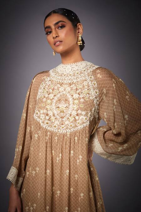 RI.Ritu Kumar Beige Viscose Georgette Round Printed Kurta And Pant Set at Aza Fashions RI.Ritu Kumar_Beige Viscose Georgette Round Printed Kurta And Pant Set _at_Aza_Fashions