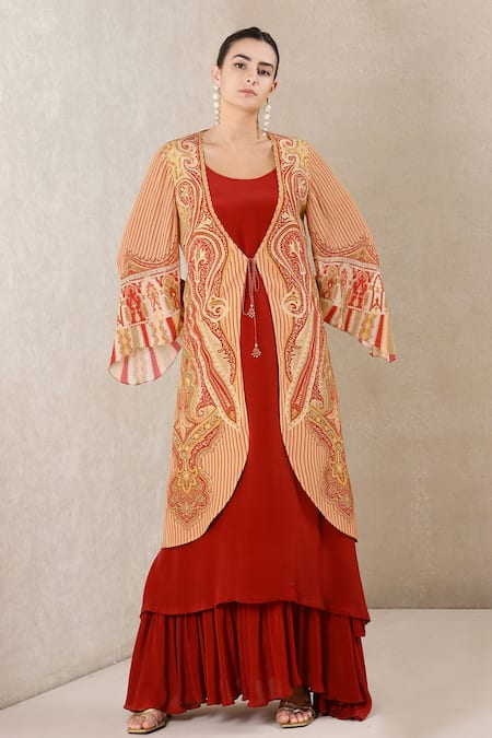 Ritu Kumar Rayon Crepe Jamawar Print Jacket With Tunic 