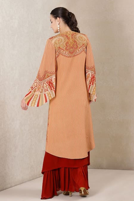 Ritu Kumar Rayon Crepe Jamawar Print Jacket With Tunic 